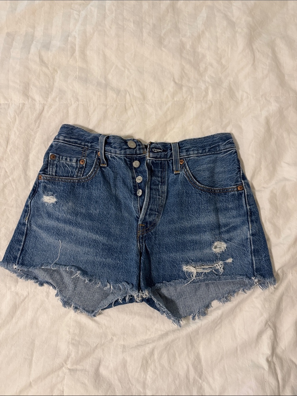 Levi's Button-Fly Distressed Denim Shorts - Blue